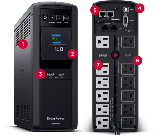PFC sinewave ups front and back with numbered features annotated
